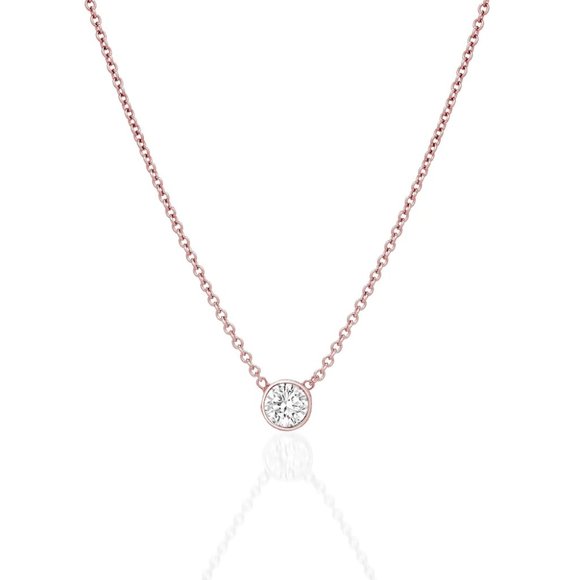 Diamond Bezel 14K (or 18k upon request) Gold Solitaire Pendant Necklace - Picture 3 of 4